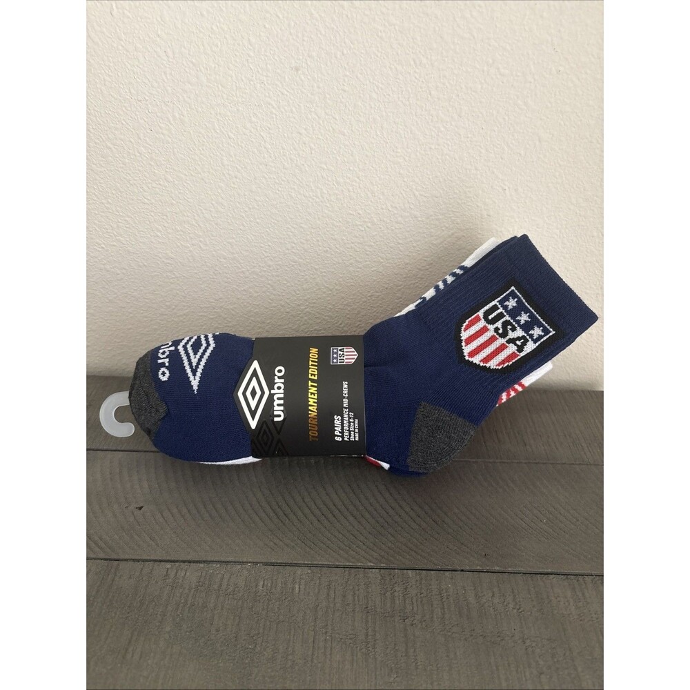 Umbro USA Soccer Socks 6 Pairs Performance Mid Crews Mens Shoe Size 6-12 New